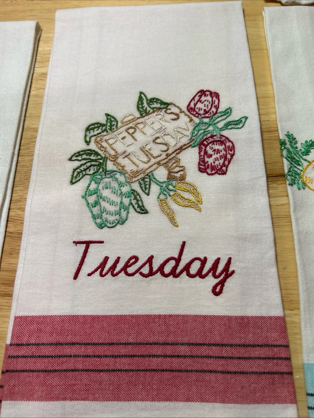 Martha Stewart Kitchen Dish Towels Days of the Week Embroidered Vegetable Granny